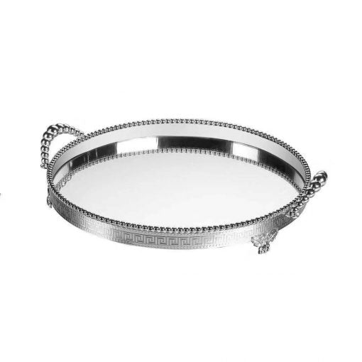 Spiegeldienblad rond ver design zilver