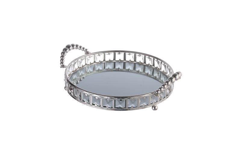 Spiegeldienblad diamantjes rond zilver S