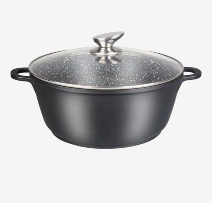 Marmer soep/braadpan - Met glazen deksel - H - zwart - 28 CM