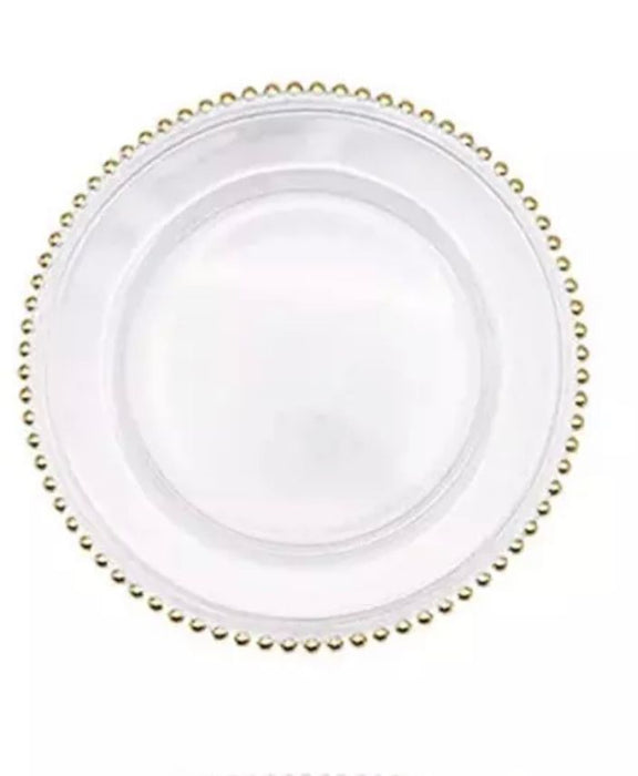 Glazen onderbord met gouden parels , Serveerbord Ø 32cm
