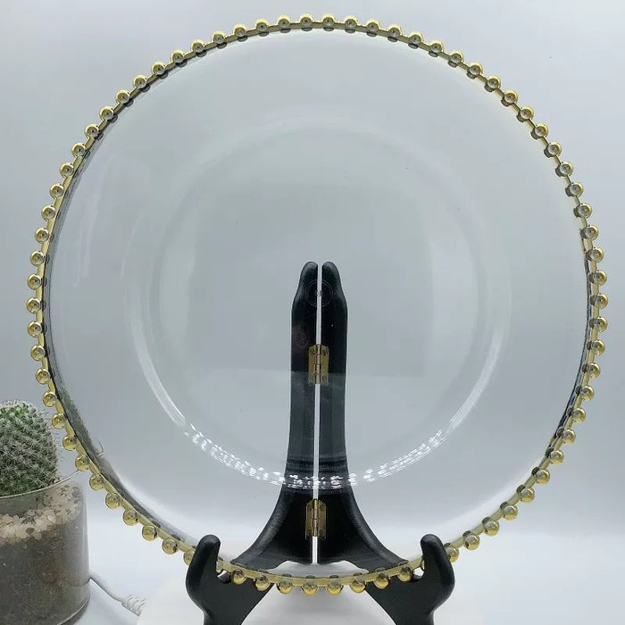Glazen onderbord met gouden parels , Serveerbord Ø 32cm